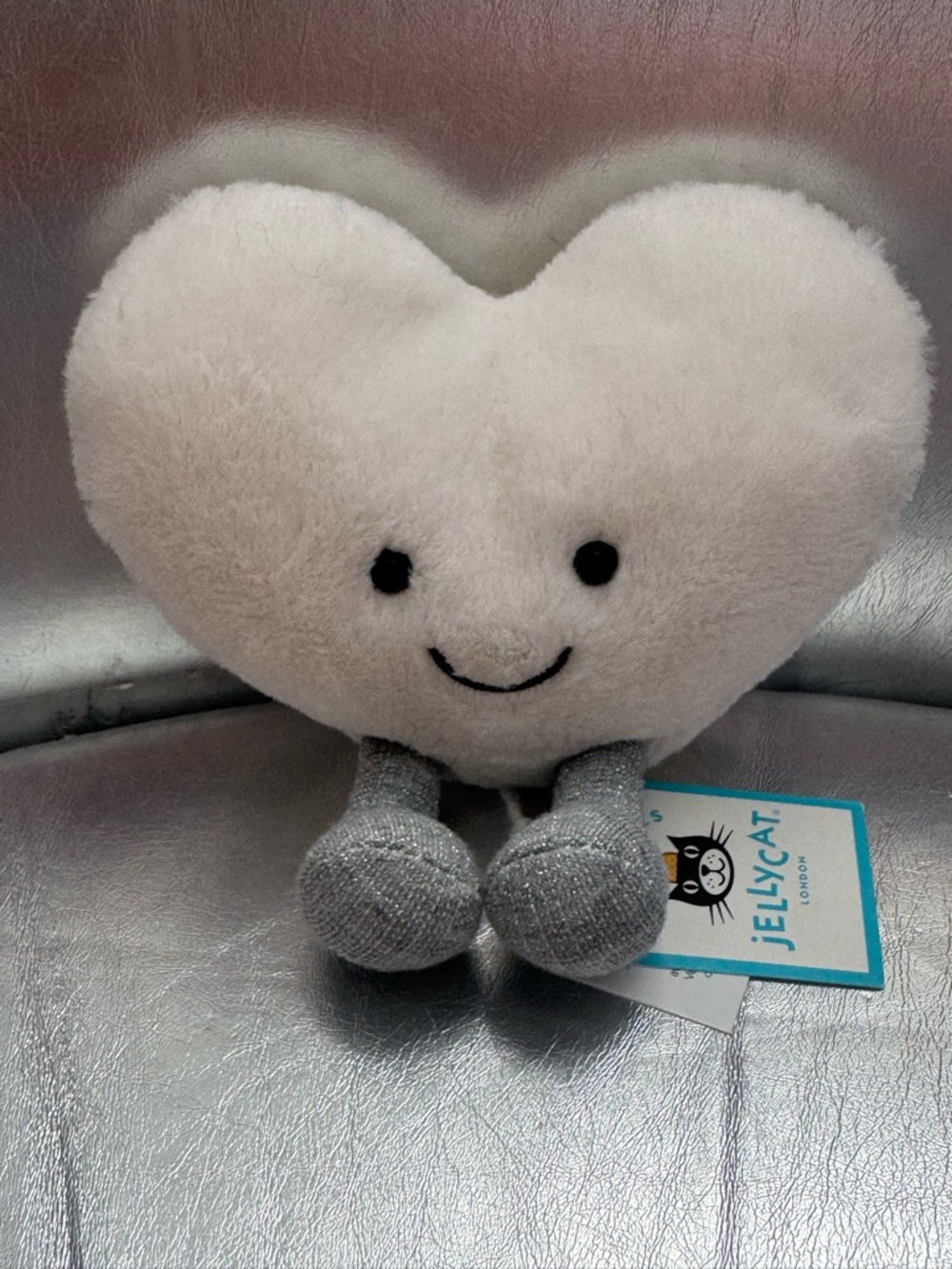 Jellycat Amuseable Cream Heart Plush with Sparkly Silver Legs